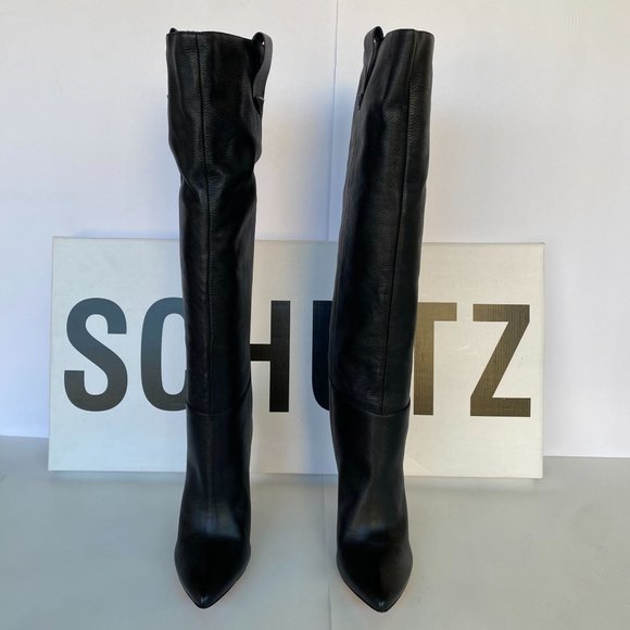 NIB SCHUTZ VICK BLACK KNEE HIGH LEATHER BOOTS SZ 6.5B 6B - Picture 4 of 11